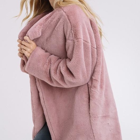 Faux Rabbit Fur Coat in Mauve - Picture 3 of 4